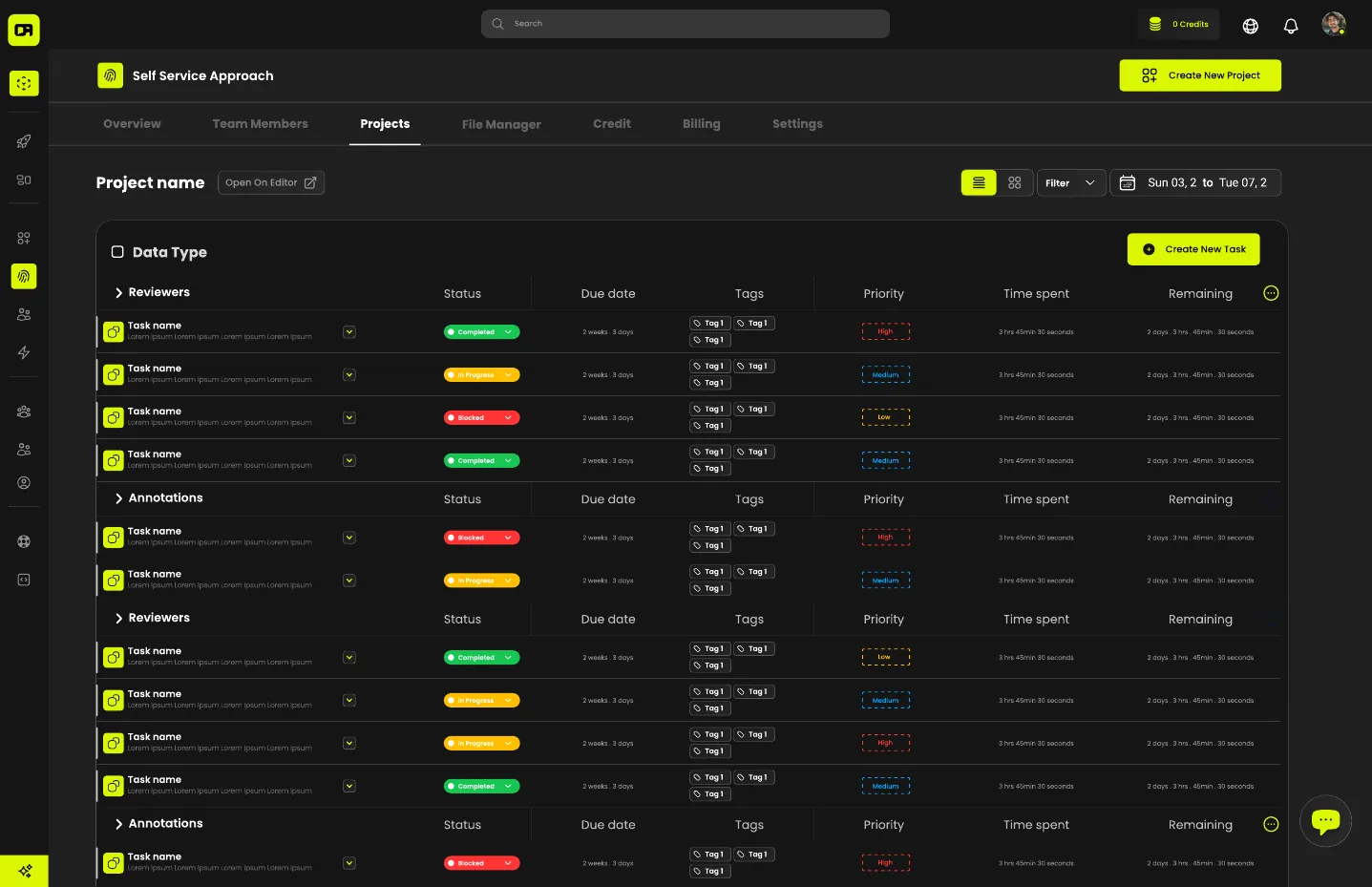 Self-service projects and tasks board